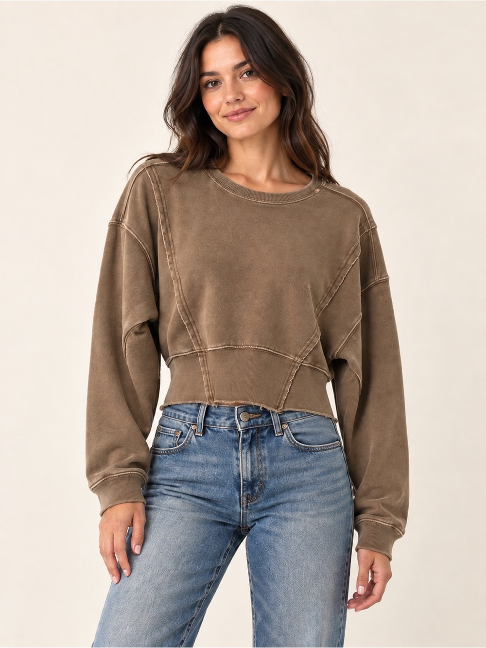 Vintage Havana Washed Cropped Sweatshirt - Brown